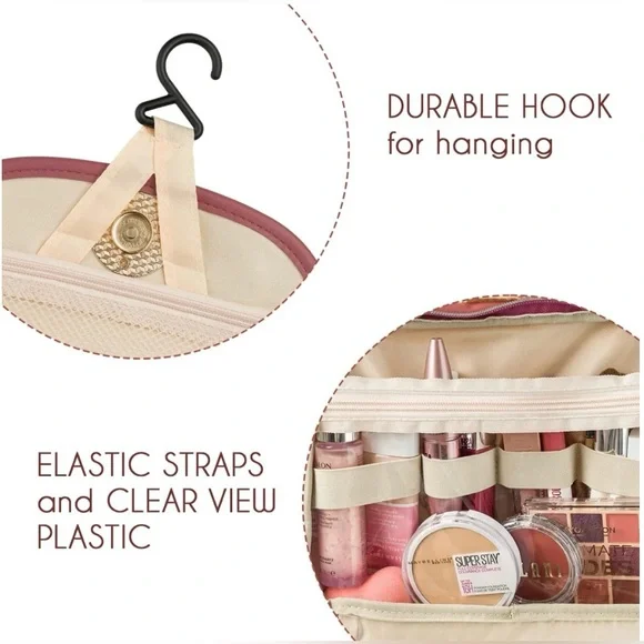 Hanging Toiletry And Makeup Travel Bag - GIFT READY - Mauve Pink and Gold - NWT! - Picture 4 of 12